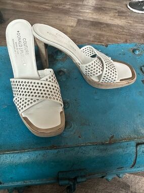 Donald J. Pliner White Studded Slip-On High Heel Mules